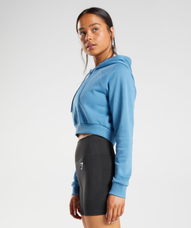 Women's Gymshark Training Cropped Hoodie Blue | CA 58N0D6